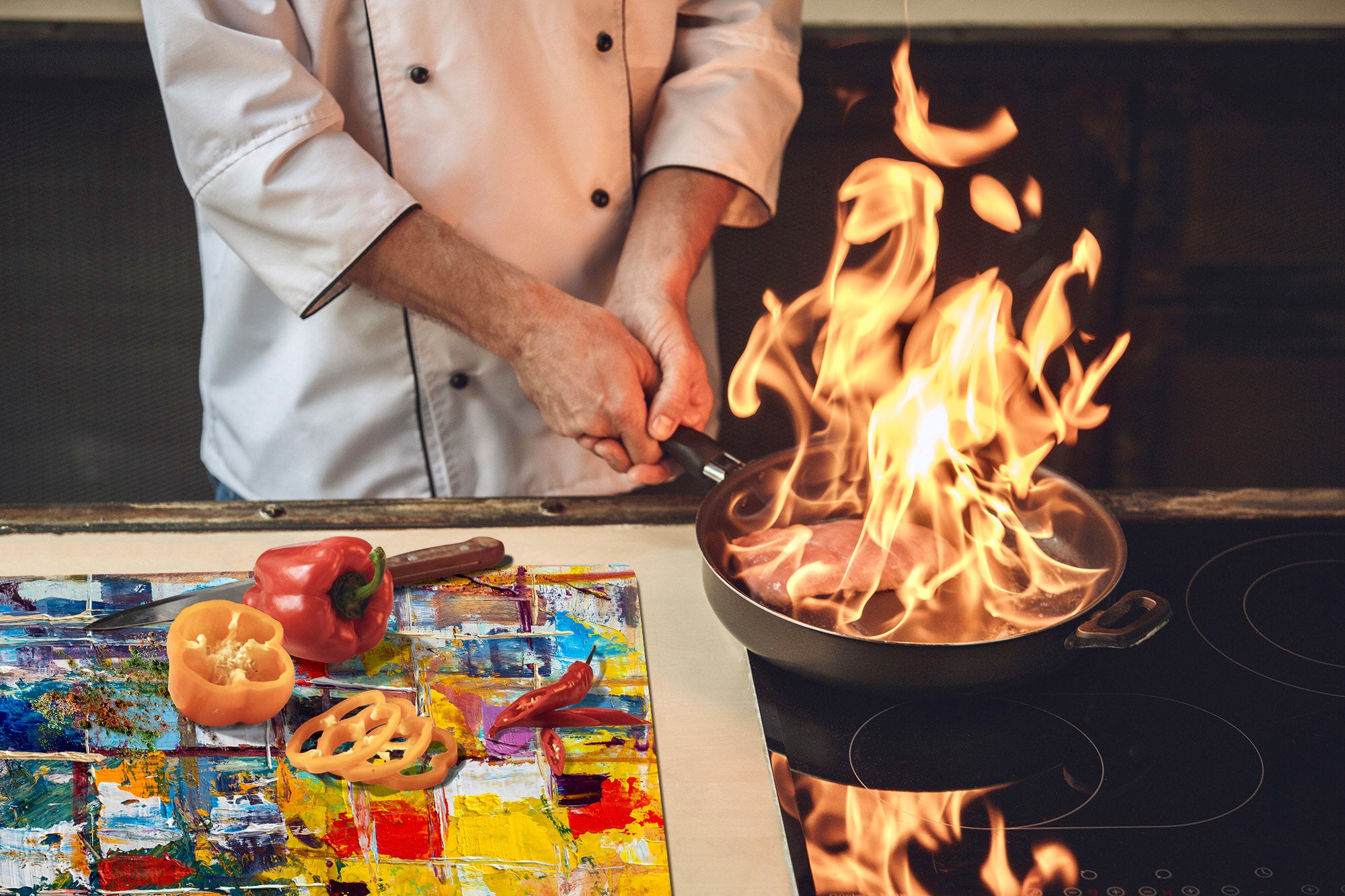 UNIQUE Tempered GLASS Kitchen Board – Impact & Scratch Resistant Cooktop cover – SINGLE: 80 x 52 cm; DOUBLE: 40 x 52 cm; DD45 Art Series : Abstract art background