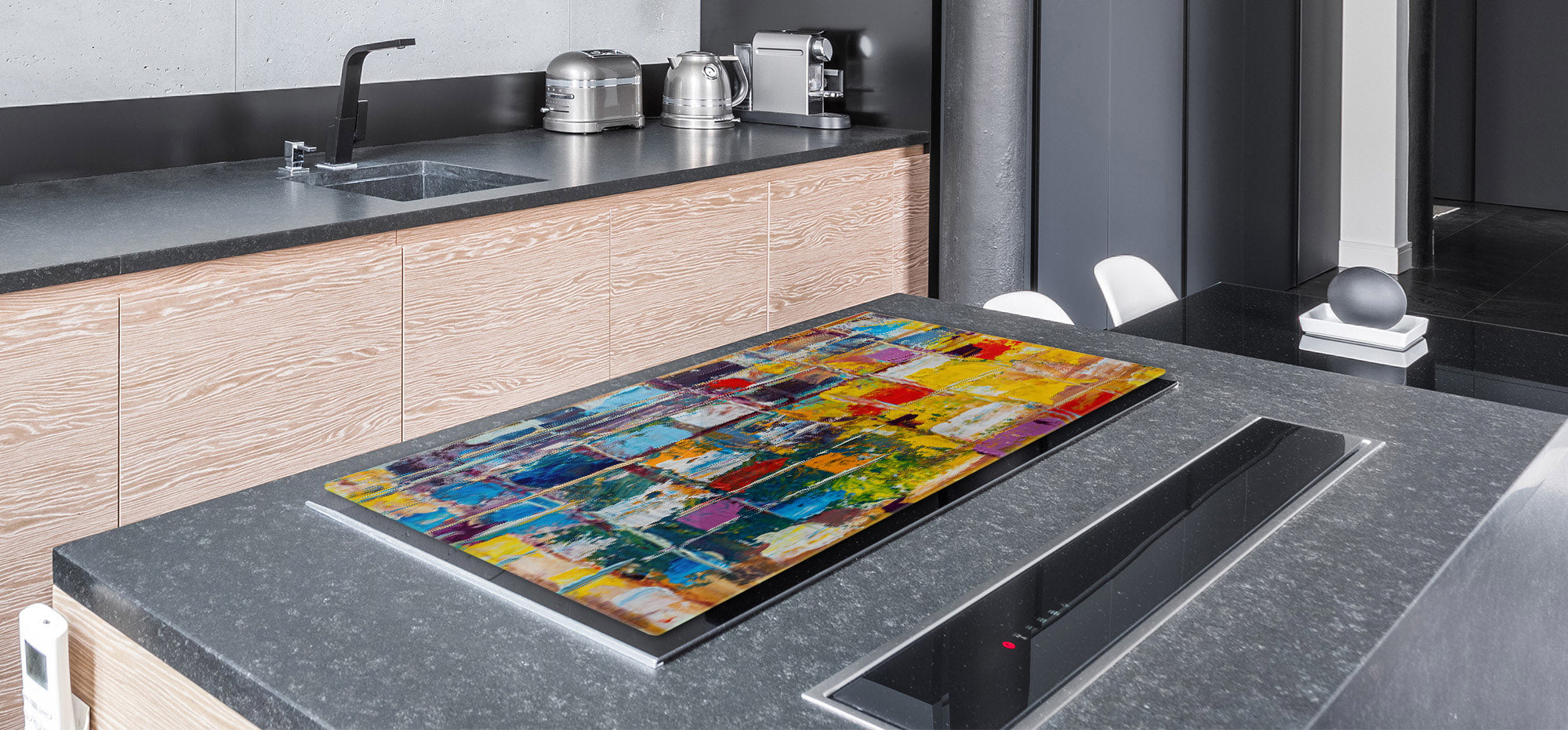 UNIQUE Tempered GLASS Kitchen Board – Impact & Scratch Resistant Cooktop cover – SINGLE: 80 x 52 cm; DOUBLE: 40 x 52 cm; DD45 Art Series : Abstract art background