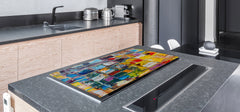 UNIQUE Tempered GLASS Kitchen Board – Impact & Scratch Resistant Cooktop cover – SINGLE: 80 x 52 cm; DOUBLE: 40 x 52 cm; DD45 Art Series : Abstract art background
