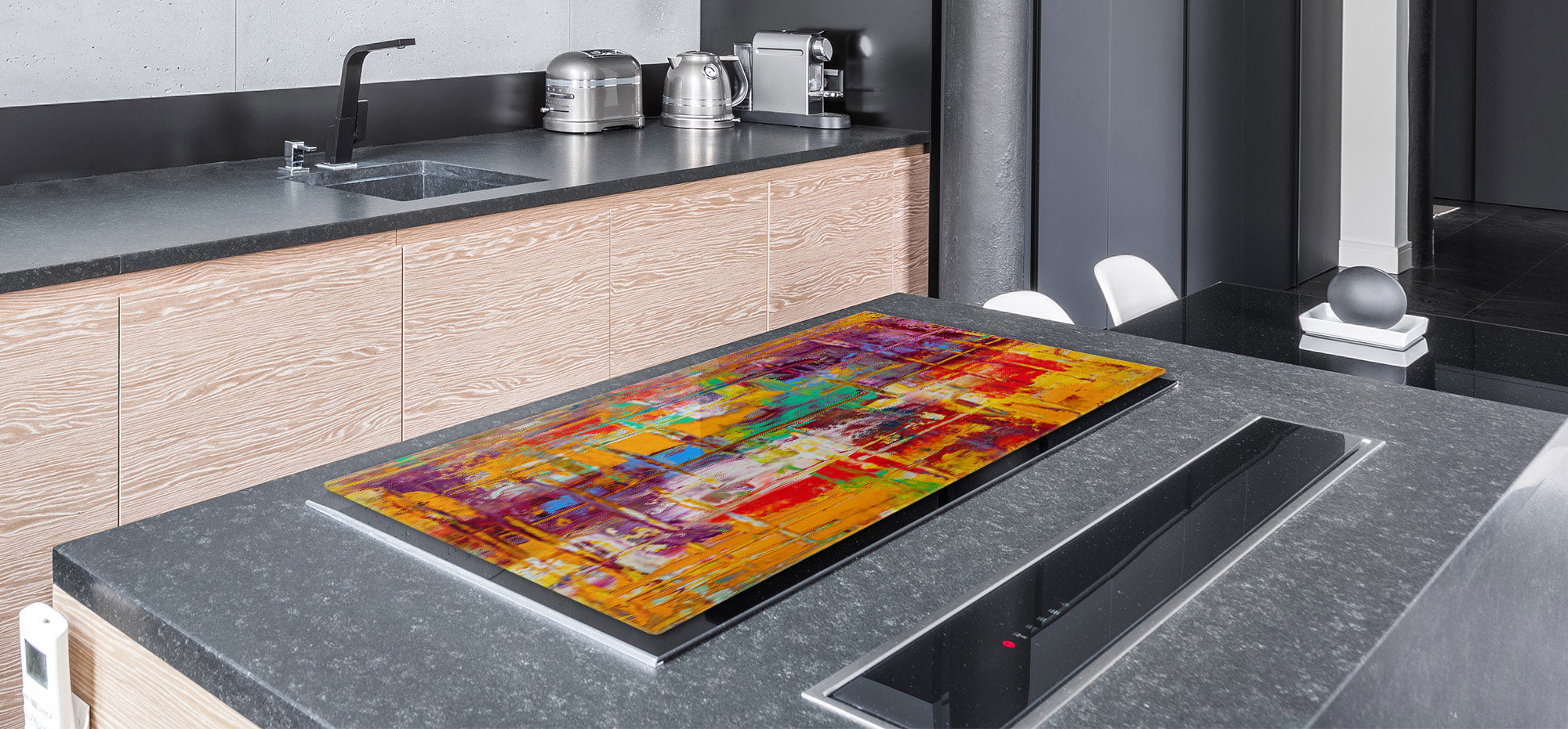 UNIQUE Tempered GLASS Kitchen Board – Impact & Scratch Resistant Cooktop cover – SINGLE: 80 x 52 cm; DOUBLE: 40 x 52 cm; DD45 Art Series : Abstract art background 2