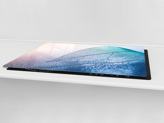 Gigantic Worktop saver and Pastry Board - Tempered GLASS Cutting Board - MEASURES: SINGLE: 80 x 52 cm; DOUBLE: 40 x 52 cm; DD44 Nature series : Transparent blue leaf