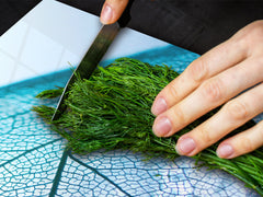 Gigantic Worktop saver and Pastry Board - Tempered GLASS Cutting Board - MEASURES: SINGLE: 80 x 52 cm; DOUBLE: 40 x 52 cm; DD44 Nature series : Transparent blue leaf