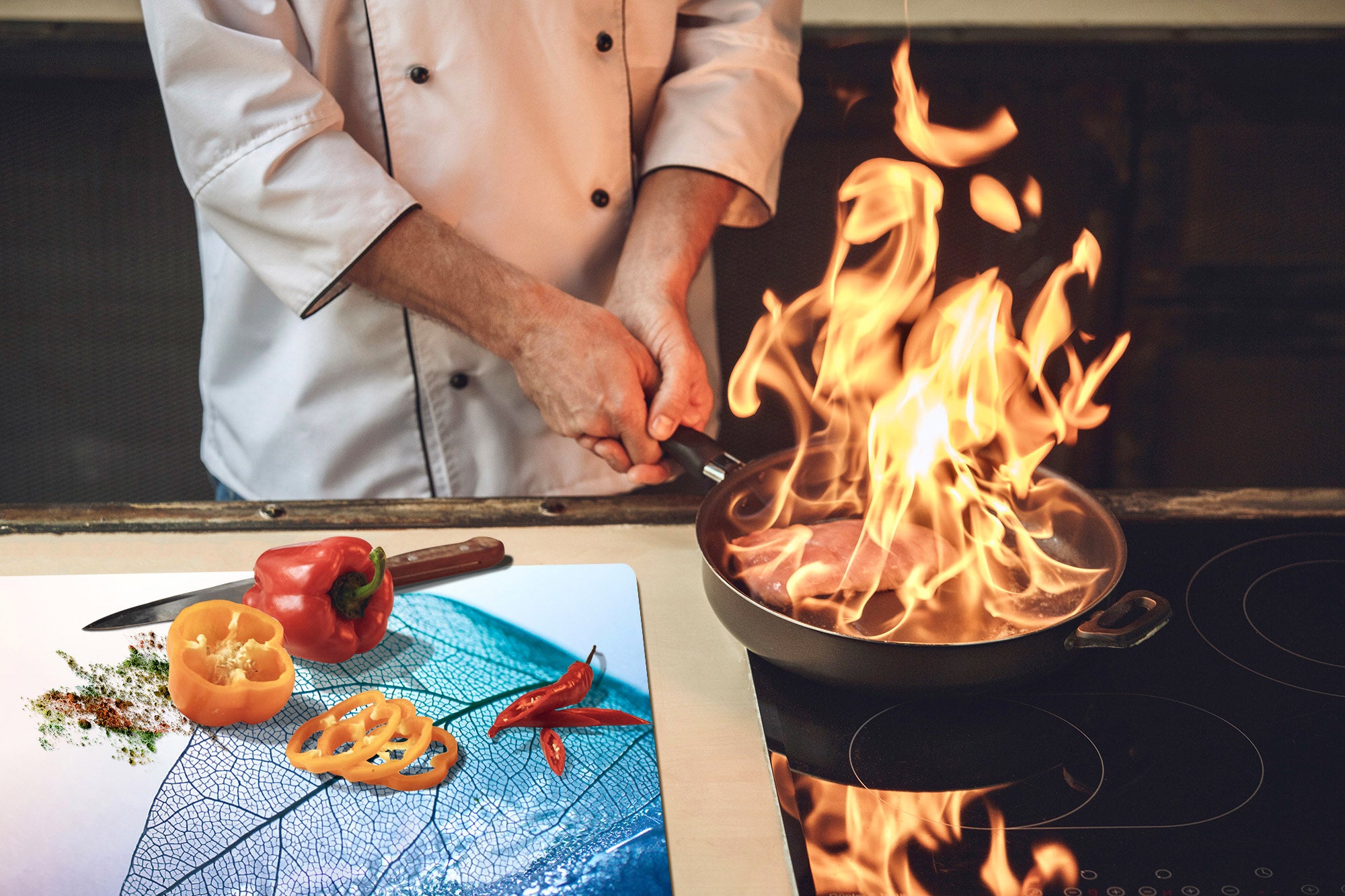 Gigantic Worktop saver and Pastry Board - Tempered GLASS Cutting Board - MEASURES: SINGLE: 80 x 52 cm; DOUBLE: 40 x 52 cm; DD44 Nature series : Transparent blue leaf