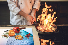 Gigantic Worktop saver and Pastry Board - Tempered GLASS Cutting Board - MEASURES: SINGLE: 80 x 52 cm; DOUBLE: 40 x 52 cm; DD44 Nature series : Transparent blue leaf