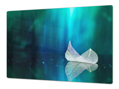 Gigantic Worktop saver and Pastry Board - Tempered GLASS Cutting Board - MEASURES: SINGLE: 80 x 52 cm; DOUBLE: 40 x 52 cm; DD44 Nature series : Leaf on a mirror surface 2