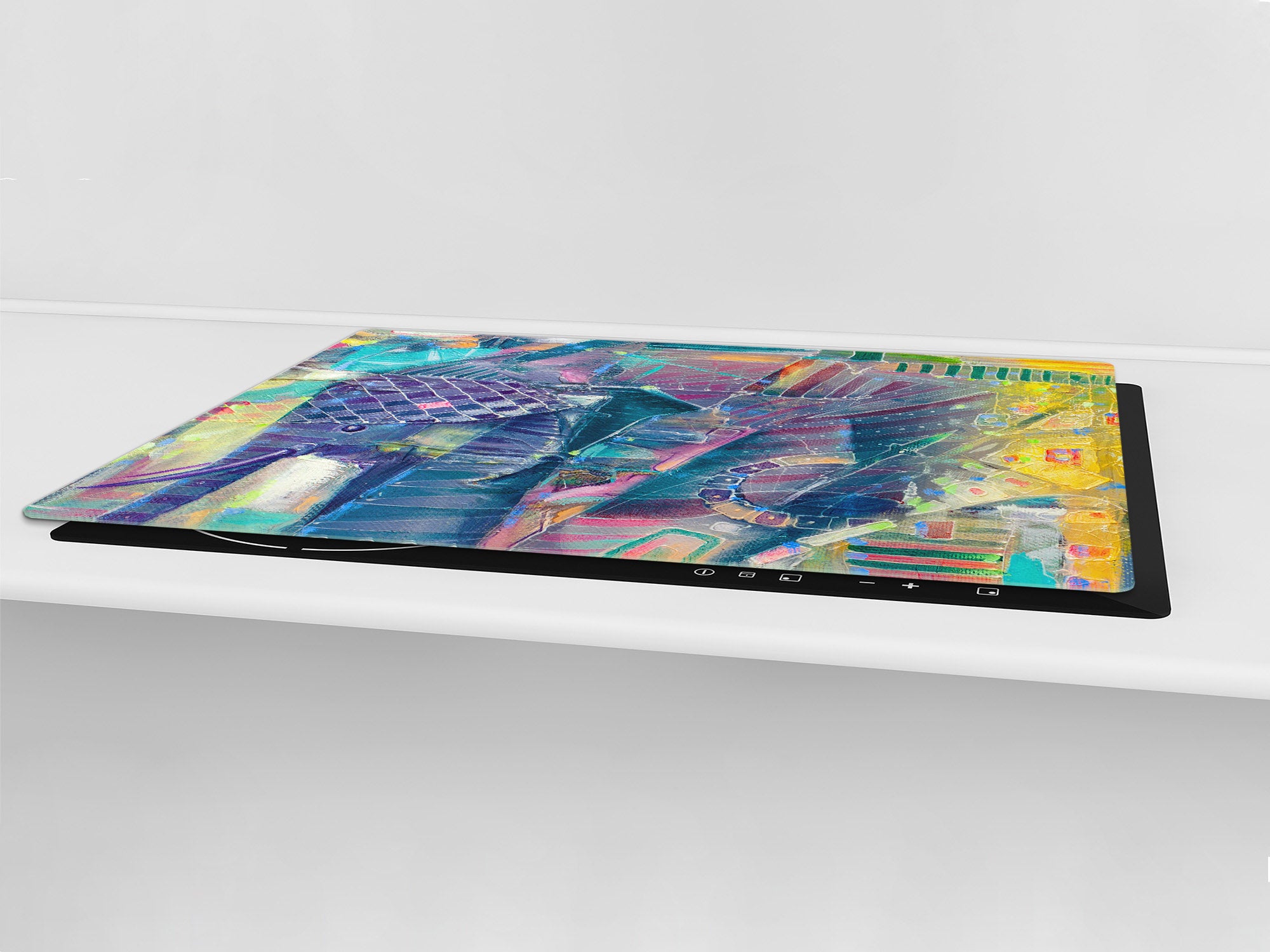 UNIQUE Tempered GLASS Kitchen Board – Impact & Scratch Resistant Cooktop cover – SINGLE: 80 x 52 cm; DOUBLE: 40 x 52 cm; DD45 Art Series : Abstract Indian elephant