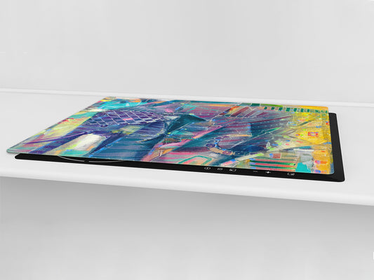 UNIQUE Tempered GLASS Kitchen Board – Impact & Scratch Resistant Cooktop cover – SINGLE: 80 x 52 cm; DOUBLE: 40 x 52 cm; DD45 Art Series : Abstract Indian elephant