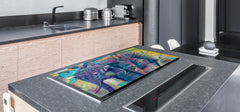 UNIQUE Tempered GLASS Kitchen Board – Impact & Scratch Resistant Cooktop cover – SINGLE: 80 x 52 cm; DOUBLE: 40 x 52 cm; DD45 Art Series : Abstract Indian elephant