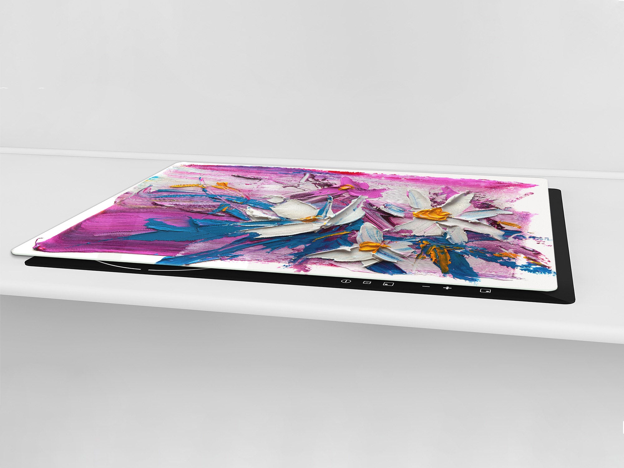 UNIQUE Tempered GLASS Kitchen Board – Impact & Scratch Resistant Cooktop cover – SINGLE: 80 x 52 cm; DOUBLE: 40 x 52 cm; DD45 Art Series : Bouquet of flowers