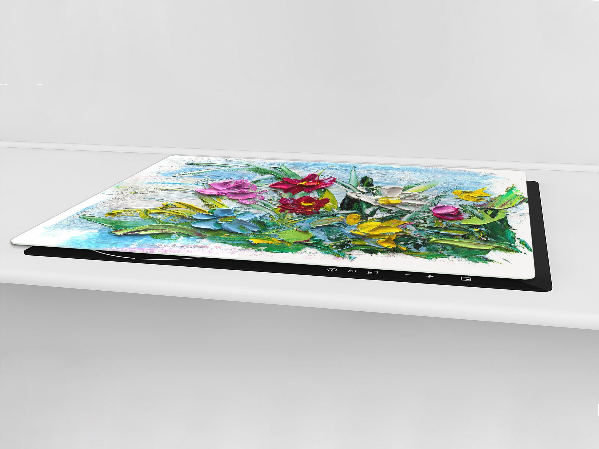 UNIQUE Tempered GLASS Kitchen Board – Impact & Scratch Resistant Cooktop cover – SINGLE: 80 x 52 cm; DOUBLE: 40 x 52 cm; DD45 Art Series : Bouquet of flowers 2