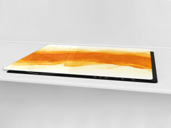 UNIQUE Tempered GLASS Kitchen Board – Impact & Scratch Resistant Cooktop cover – SINGLE: 80 x 52 cm; DOUBLE: 40 x 52 cm; DD45 Art Series : Orange watercolour