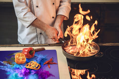 UNIQUE Tempered GLASS Kitchen Board – Impact & Scratch Resistant Cooktop cover – SINGLE: 80 x 52 cm; DOUBLE: 40 x 52 cm; DD45 Art Series : Colour explosion 1