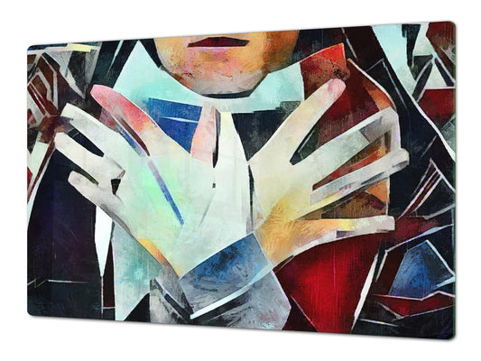 ENORMOUS  Tempered GLASS Chopping Board - Induction Cooktop Cover – SINGLE: 80 x 52 cm; DOUBLE: 40 x 52 cm; DD53 : Cubist Gestures