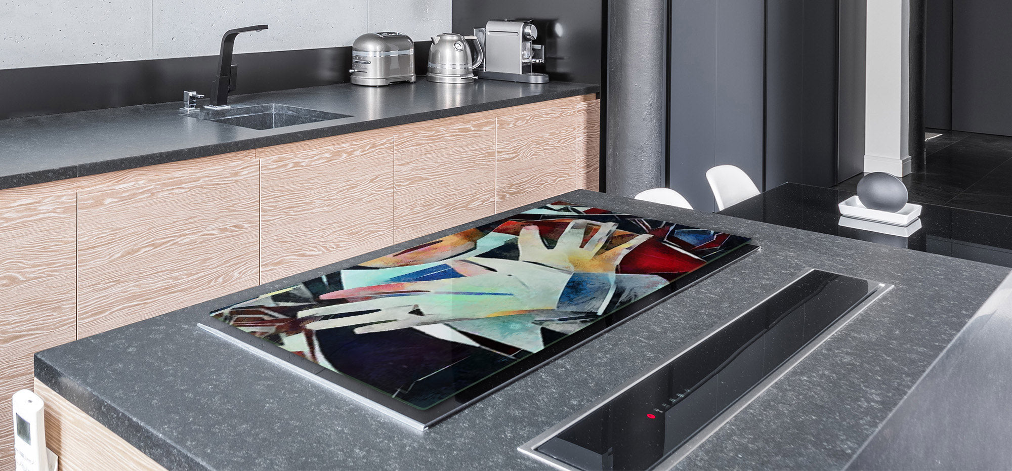 ENORMOUS  Tempered GLASS Chopping Board - Induction Cooktop Cover – SINGLE: 80 x 52 cm; DOUBLE: 40 x 52 cm; DD53 : Cubist Gestures