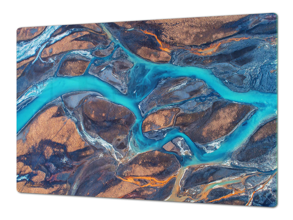 HUGE TEMPERED GLASS COOKTOP COVER – Glass Cutting Board and Worktop Saver – SINGLE: 80 x 52 cm (31,5” x 20,47”); DOUBLE: 40 x 52 cm (15,75” x 20,47”); DD46 Textures Series : River veins