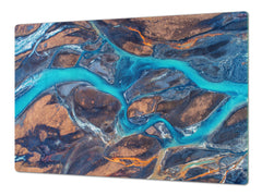 HUGE TEMPERED GLASS COOKTOP COVER – Glass Cutting Board and Worktop Saver – SINGLE: 80 x 52 cm (31,5” x 20,47”); DOUBLE: 40 x 52 cm (15,75” x 20,47”); DD46 Textures Series : River veins