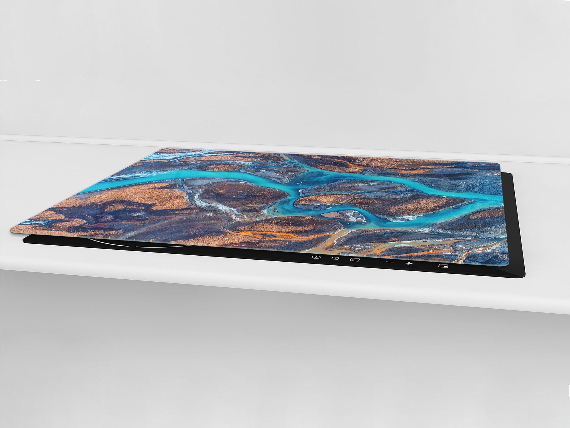 HUGE TEMPERED GLASS COOKTOP COVER – Glass Cutting Board and Worktop Saver – SINGLE: 80 x 52 cm (31,5” x 20,47”); DOUBLE: 40 x 52 cm (15,75” x 20,47”); DD46 Textures Series : River veins