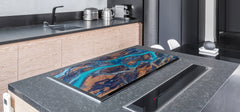 HUGE TEMPERED GLASS COOKTOP COVER – Glass Cutting Board and Worktop Saver – SINGLE: 80 x 52 cm (31,5” x 20,47”); DOUBLE: 40 x 52 cm (15,75” x 20,47”); DD46 Textures Series : River veins