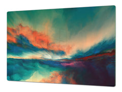 UNIQUE Tempered GLASS Kitchen Board – Impact & Scratch Resistant Cooktop cover – SINGLE: 80 x 52 cm; DOUBLE: 40 x 52 cm; DD45 Art Series : Colourful sunset