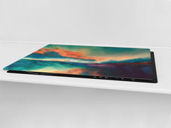 UNIQUE Tempered GLASS Kitchen Board – Impact & Scratch Resistant Cooktop cover – SINGLE: 80 x 52 cm; DOUBLE: 40 x 52 cm; DD45 Art Series : Colourful sunset