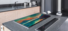 UNIQUE Tempered GLASS Kitchen Board – Impact & Scratch Resistant Cooktop cover – SINGLE: 80 x 52 cm; DOUBLE: 40 x 52 cm; DD45 Art Series : Colourful sunset
