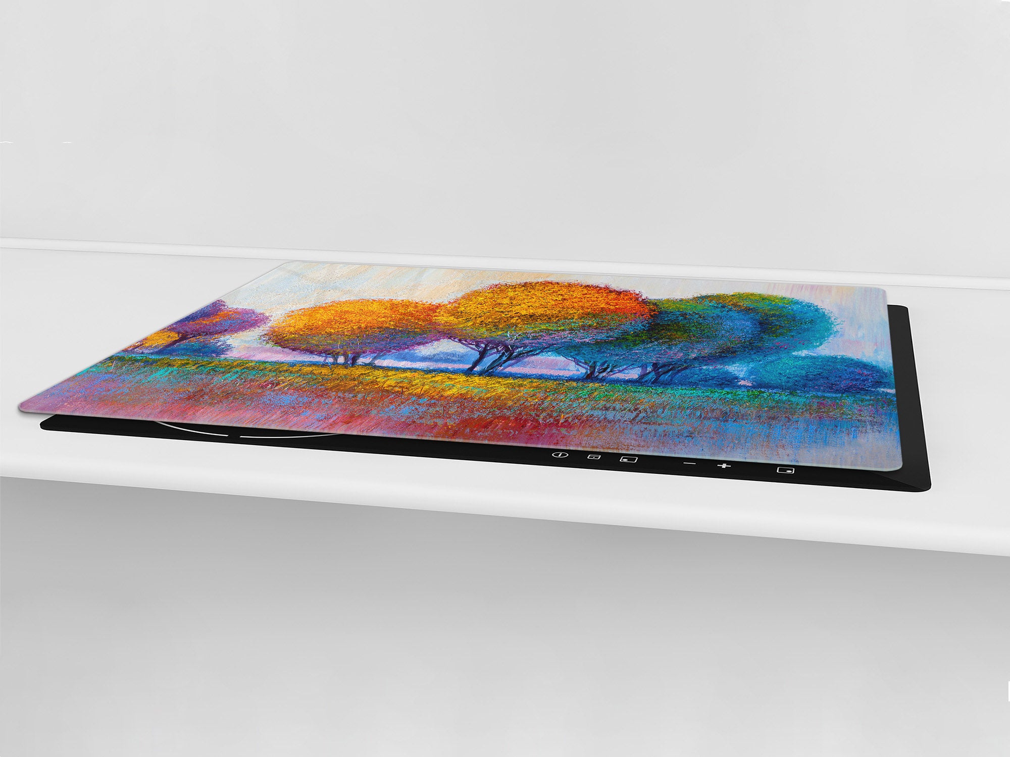 UNIQUE Tempered GLASS Kitchen Board – Impact & Scratch Resistant Cooktop cover – SINGLE: 80 x 52 cm; DOUBLE: 40 x 52 cm; DD45 Art Series : Colourful trees 1