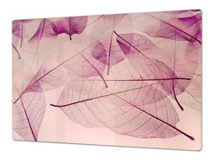 Gigantic Worktop saver and Pastry Board - Tempered GLASS Cutting Board - MEASURES: SINGLE: 80 x 52 cm; DOUBLE: 40 x 52 cm; DD44 Nature series : Transparent purple leaves