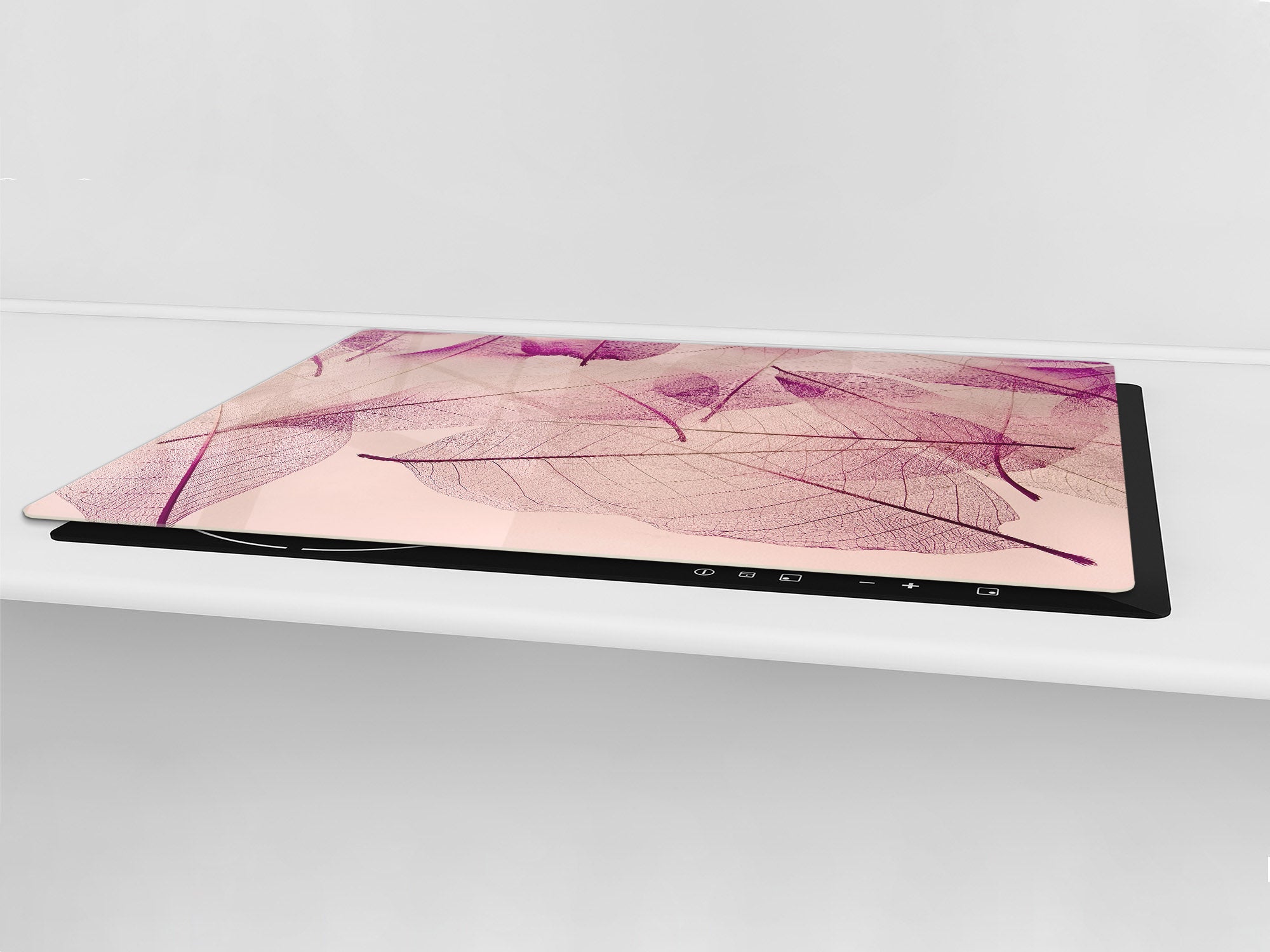 Gigantic Worktop saver and Pastry Board - Tempered GLASS Cutting Board - MEASURES: SINGLE: 80 x 52 cm; DOUBLE: 40 x 52 cm; DD44 Nature series : Transparent purple leaves