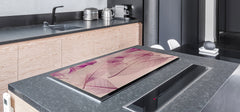 Gigantic Worktop saver and Pastry Board - Tempered GLASS Cutting Board - MEASURES: SINGLE: 80 x 52 cm; DOUBLE: 40 x 52 cm; DD44 Nature series : Transparent purple leaves