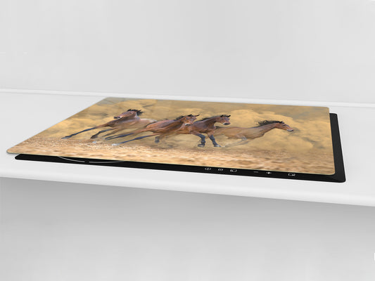 BIG KITCHEN BOARD & Induction Cooktop Cover – Glass Pastry Board – SINGLE: 80 x 52 cm (31,5” x 20,47”); DOUBLE: 40 x 52 cm (15,75” x 20,47”); DD47 Animals Series : Galloping horses