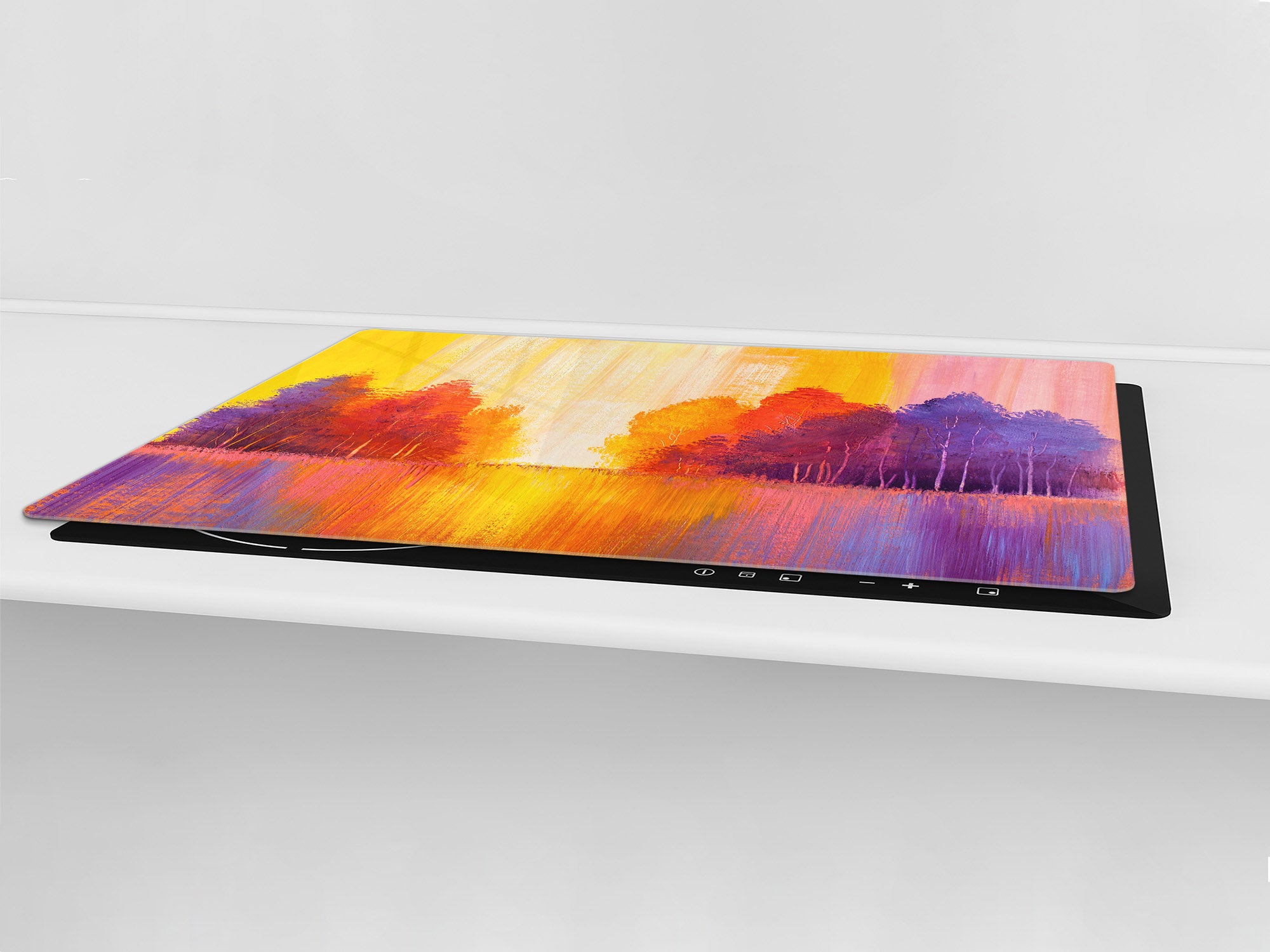 UNIQUE Tempered GLASS Kitchen Board – Impact & Scratch Resistant Cooktop cover – SINGLE: 80 x 52 cm; DOUBLE: 40 x 52 cm; DD45 Art Series : Colourful trees 2