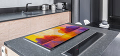 UNIQUE Tempered GLASS Kitchen Board – Impact & Scratch Resistant Cooktop cover – SINGLE: 80 x 52 cm; DOUBLE: 40 x 52 cm; DD45 Art Series : Colourful trees 2