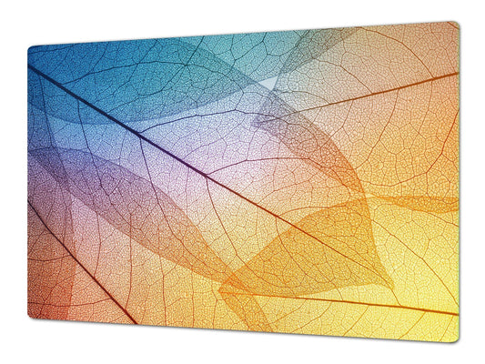Gigantic Worktop saver and Pastry Board - Tempered GLASS Cutting Board - MEASURES: SINGLE: 80 x 52 cm; DOUBLE: 40 x 52 cm; DD44 Nature series : Colourful transparent leaves
