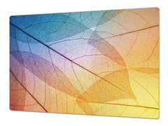 Gigantic Worktop saver and Pastry Board - Tempered GLASS Cutting Board - MEASURES: SINGLE: 80 x 52 cm; DOUBLE: 40 x 52 cm; DD44 Nature series : Colourful transparent leaves