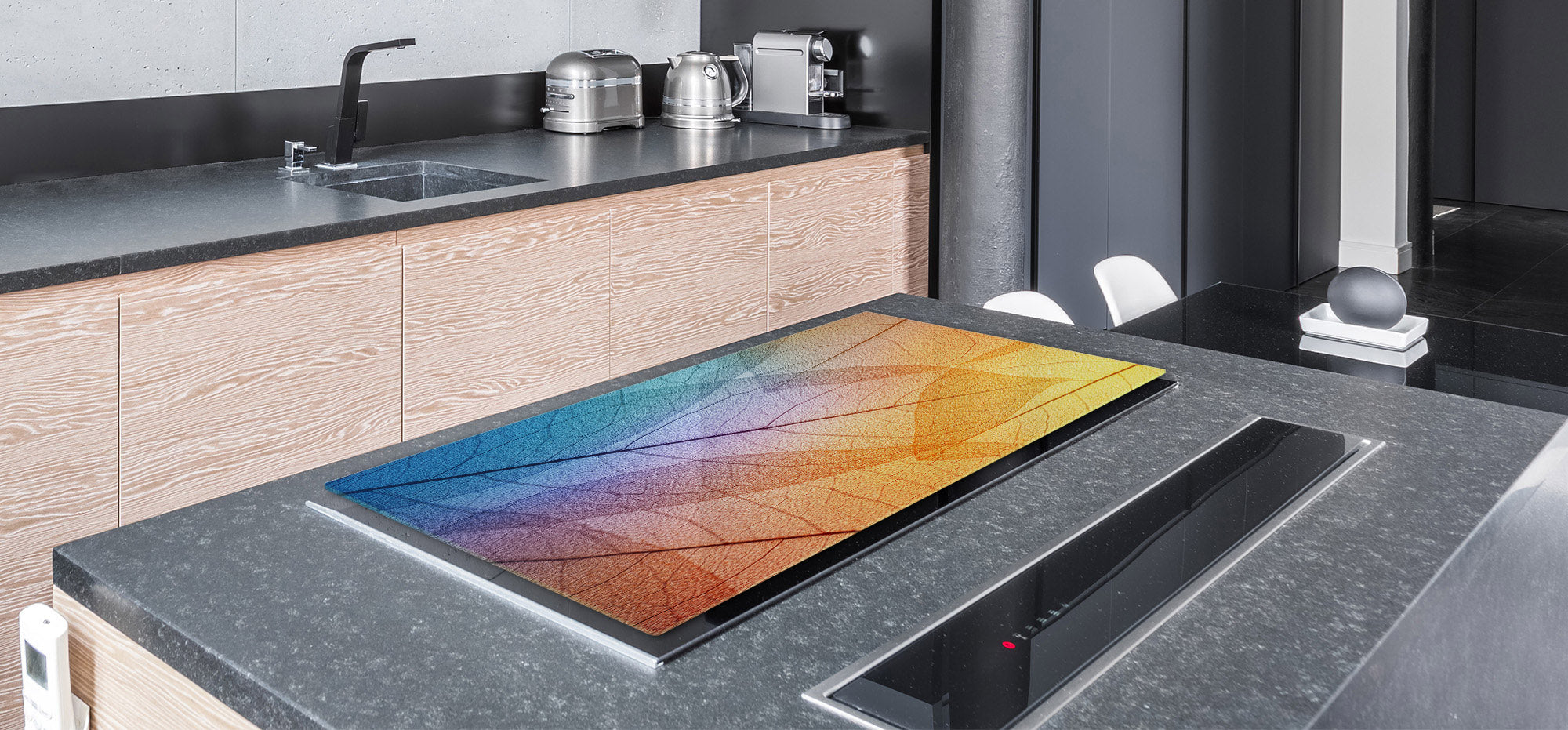 Gigantic Worktop saver and Pastry Board - Tempered GLASS Cutting Board - MEASURES: SINGLE: 80 x 52 cm; DOUBLE: 40 x 52 cm; DD44 Nature series : Colourful transparent leaves