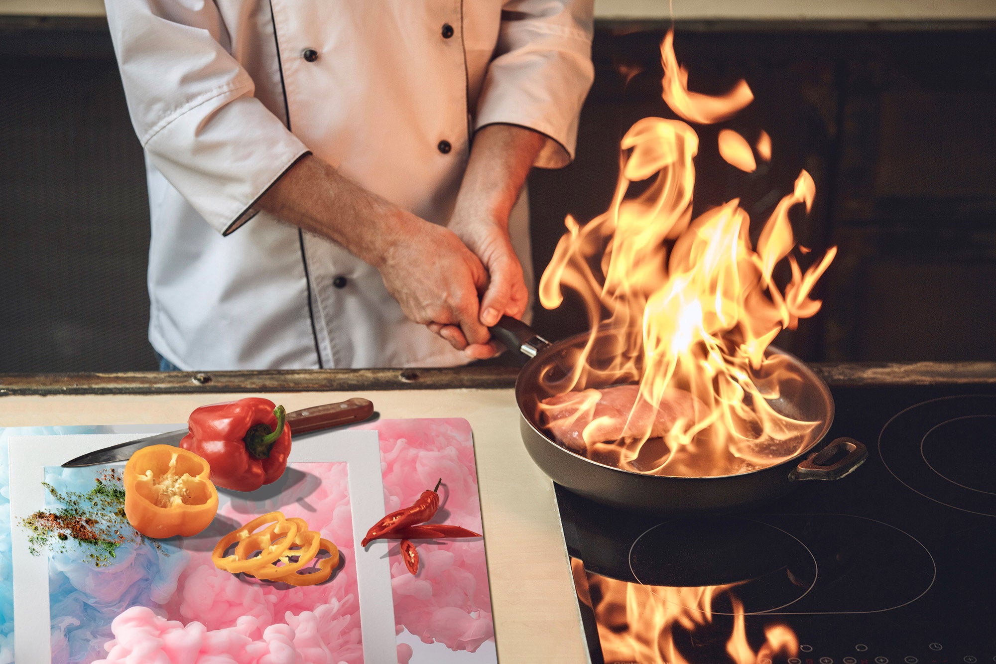 UNIQUE Tempered GLASS Kitchen Board – Impact & Scratch Resistant Cooktop cover – SINGLE: 80 x 52 cm; DOUBLE: 40 x 52 cm; DD45 Art Series : Minimal luxury 1