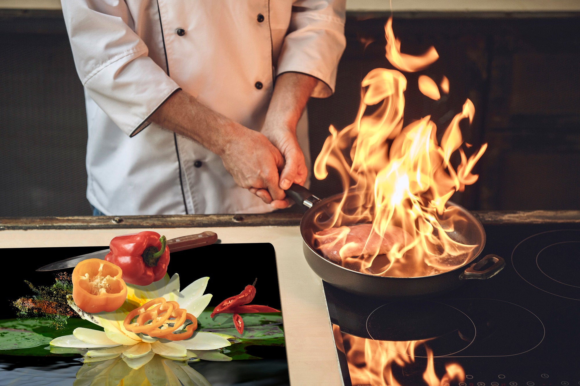 Gigantic Worktop saver and Pastry Board - Tempered GLASS Cutting Board - MEASURES: SINGLE: 80 x 52 cm; DOUBLE: 40 x 52 cm; DD44 Nature series : Beautiful water lilly flower 2