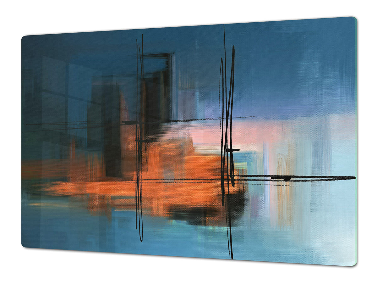 ENORMOUS  Tempered GLASS Chopping Board - Induction Cooktop Cover – SINGLE: 80 x 52 cm; DOUBLE: 40 x 52 cm; DD52a : Blurry Landscape