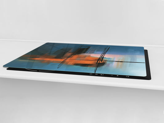 ENORMOUS  Tempered GLASS Chopping Board - Induction Cooktop Cover – SINGLE: 80 x 52 cm; DOUBLE: 40 x 52 cm; DD52a : Blurry Landscape