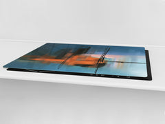 ENORMOUS  Tempered GLASS Chopping Board - Induction Cooktop Cover – SINGLE: 80 x 52 cm; DOUBLE: 40 x 52 cm; DD52a : Blurry Landscape