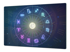 ENORMOUS  Tempered GLASS Chopping Board - Induction Cooktop Cover – SINGLE: 80 x 52 cm; DOUBLE: 40 x 52 cm; DD52a : Circle of Zodiac