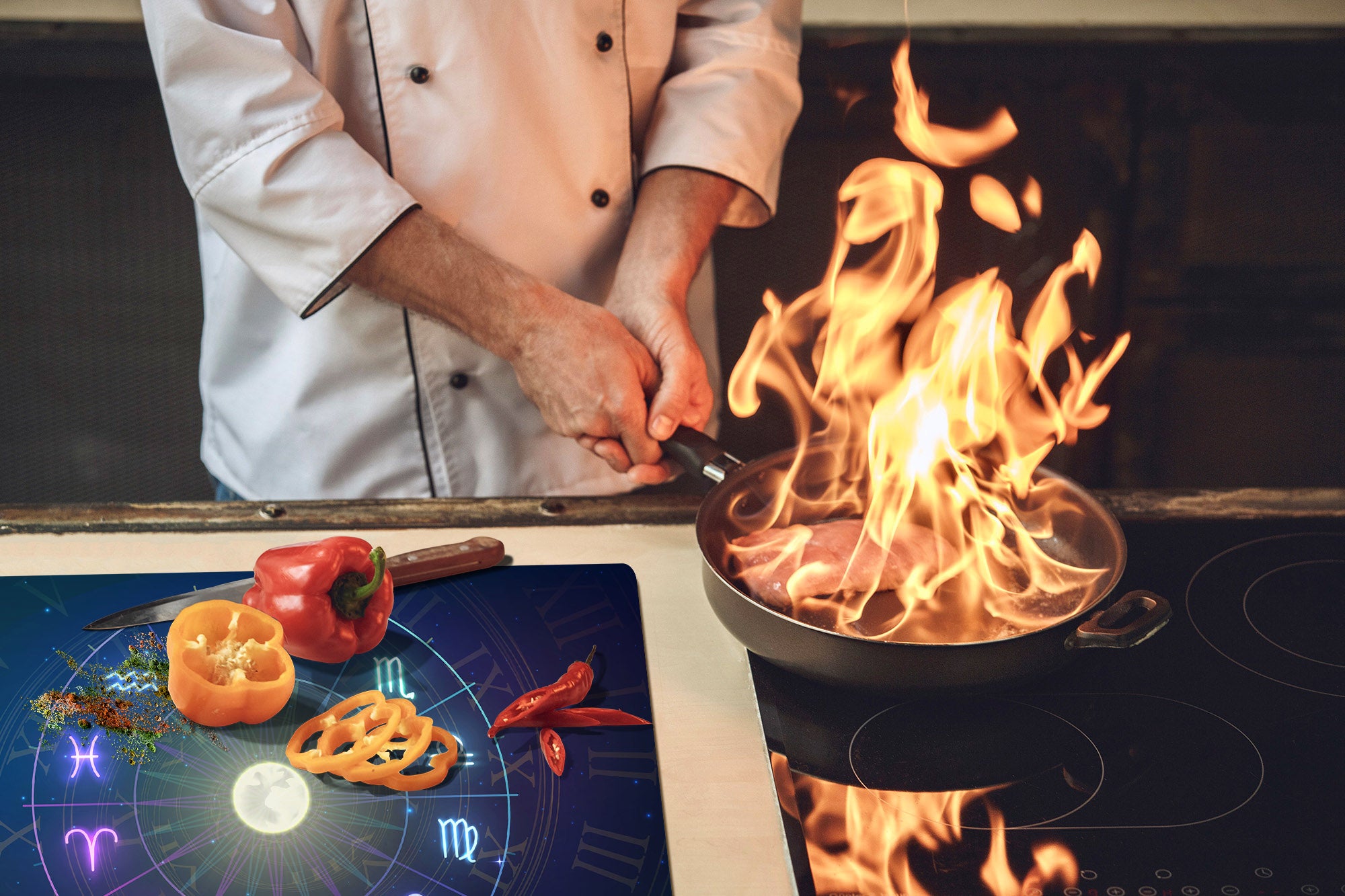 ENORMOUS  Tempered GLASS Chopping Board - Induction Cooktop Cover – SINGLE: 80 x 52 cm; DOUBLE: 40 x 52 cm; DD52a : Circle of Zodiac