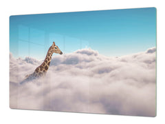 ENORMOUS  Tempered GLASS Chopping Board - Induction Cooktop Cover – SINGLE: 80 x 52 cm; DOUBLE: 40 x 52 cm; DD51 : Giraffe above Clouds