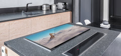ENORMOUS  Tempered GLASS Chopping Board - Induction Cooktop Cover – SINGLE: 80 x 52 cm; DOUBLE: 40 x 52 cm; DD51 : Giraffe above Clouds