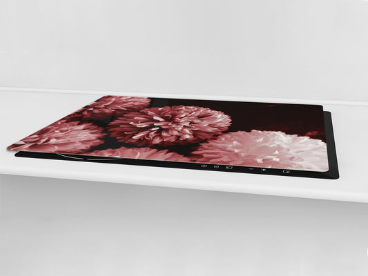 Gigantic Worktop saver and Pastry Board - Tempered GLASS Cutting Board - MEASURES: SINGLE: 80 x 52 cm; DOUBLE: 40 x 52 cm; DD44 Nature series : Pink flower frame