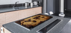 GIGANTIC CUTTING BOARD and Cooktop Cover - Glass Kitchen Board;SINGLE: 80 x 52 cm (31,5” x 20,47”); DOUBLE: 40 x 52 cm (15,75” x 20,47”); DD48 Herbs and spices Series : Coffee world map