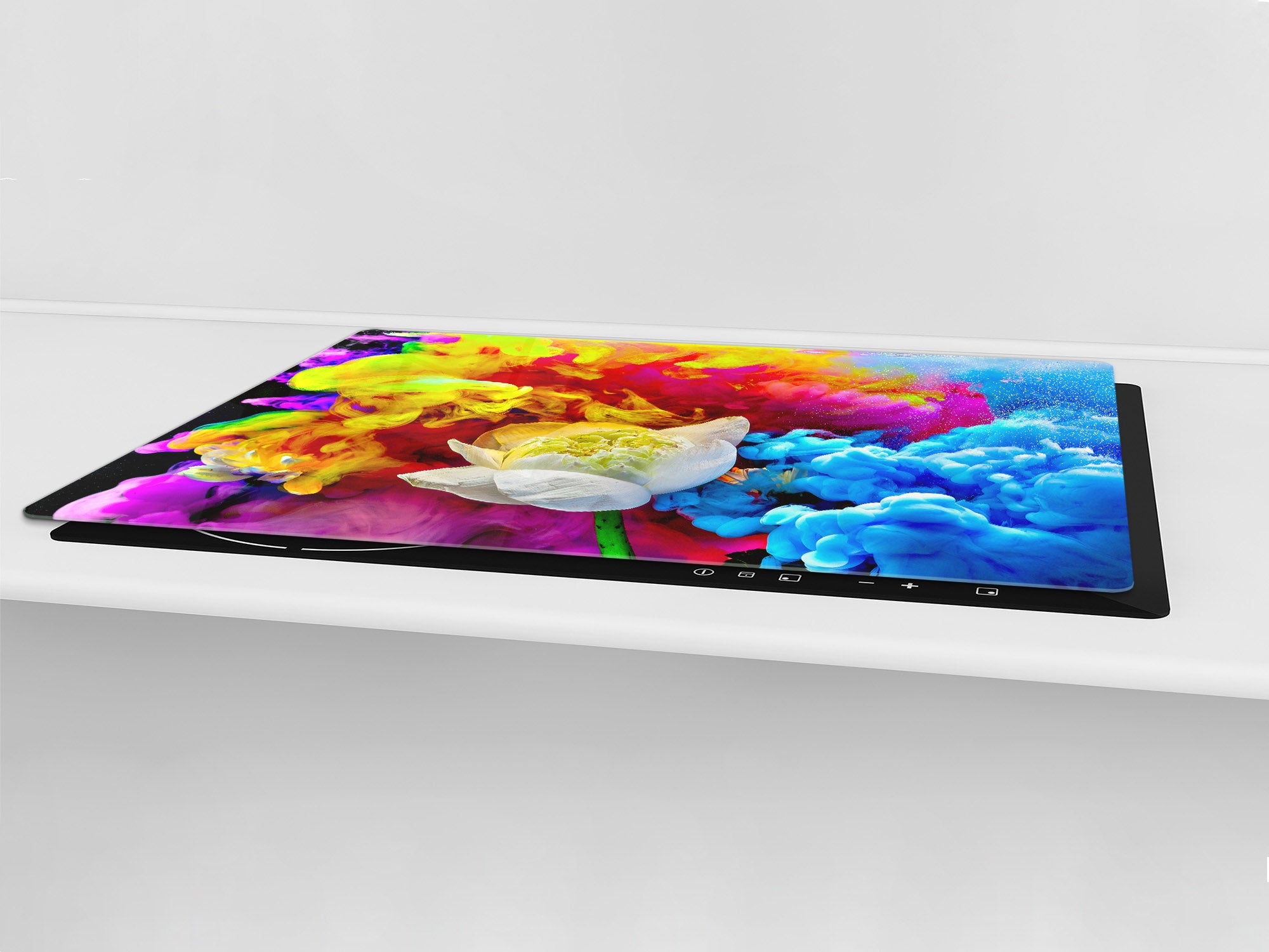 UNIQUE Tempered GLASS Kitchen Board – Impact & Scratch Resistant Cooktop cover – SINGLE: 80 x 52 cm; DOUBLE: 40 x 52 cm; DD45 Art Series : Lotus explosion