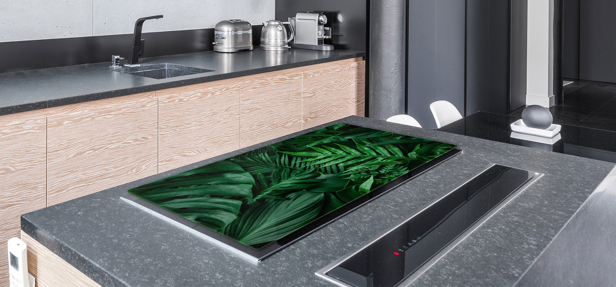 Gigantic Worktop saver and Pastry Board - Tempered GLASS Cutting Board - MEASURES: SINGLE: 80 x 52 cm; DOUBLE: 40 x 52 cm; DD44 Nature series : Dark tropical nature