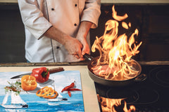 ENORMOUS  Tempered GLASS Chopping Board - Induction Cooktop Cover – SINGLE: 80 x 52 cm; DOUBLE: 40 x 52 cm; DD53 : Sailing Boats