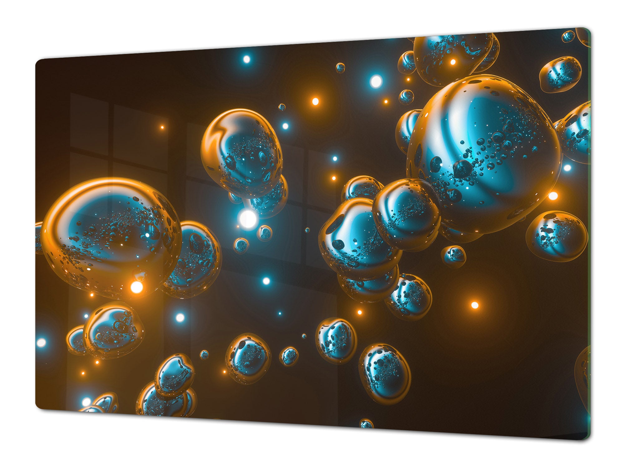 HUGE TEMPERED GLASS COOKTOP COVER – Glass Cutting Board and Worktop Saver – SINGLE: 80 x 52 cm (31,5” x 20,47”); DOUBLE: 40 x 52 cm (15,75” x 20,47”); DD46 Textures Series : Holographic bubbles 2